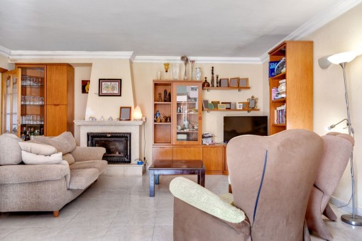 Alternative view of the living area with fireplace