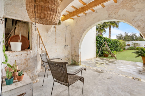 Rustic covered terrace in the garden