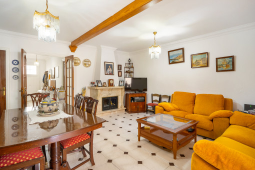 Living area with fireplace